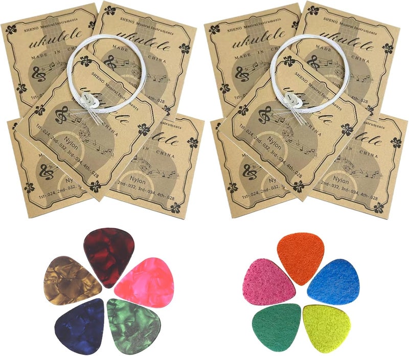Cheerock Nylon Ukulele Strings - Set of 10 for Soprano, Concert & Tenor (21, 23, 26 Inch) with 5 Felt & 5 ABS Picks - Image 1
